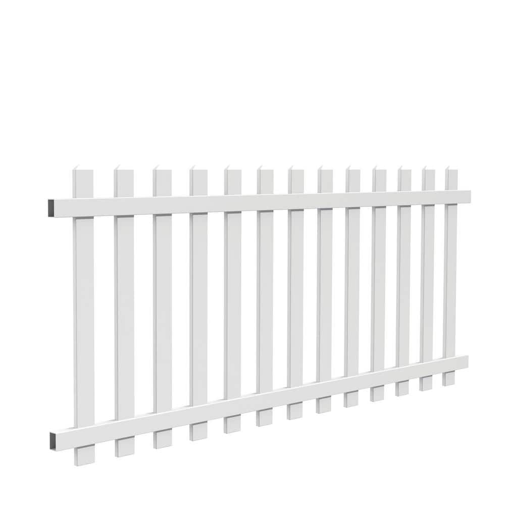 Veranda Glendale 4 ft. H x 8 ft. W White Vinyl Spaced Picket Fence Panel with Pointed Pickets