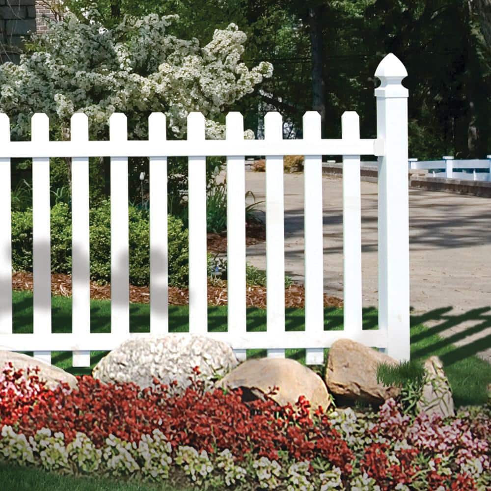 Veranda Glendale 4 ft. H x 8 ft. W White Vinyl Spaced Picket Fence Panel with Pointed Pickets
