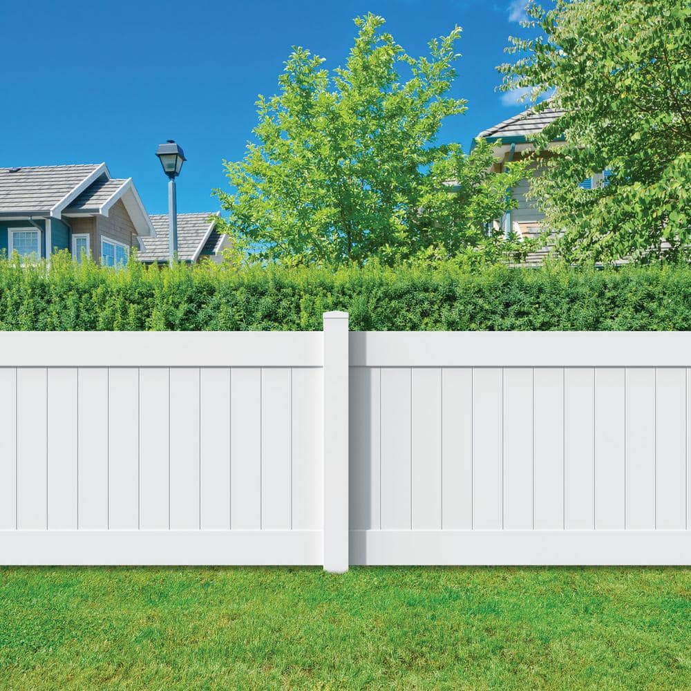 Veranda Linden 4 ft. H x 8 ft. W White Vinyl Privacy Fence Panel (Unassembled)