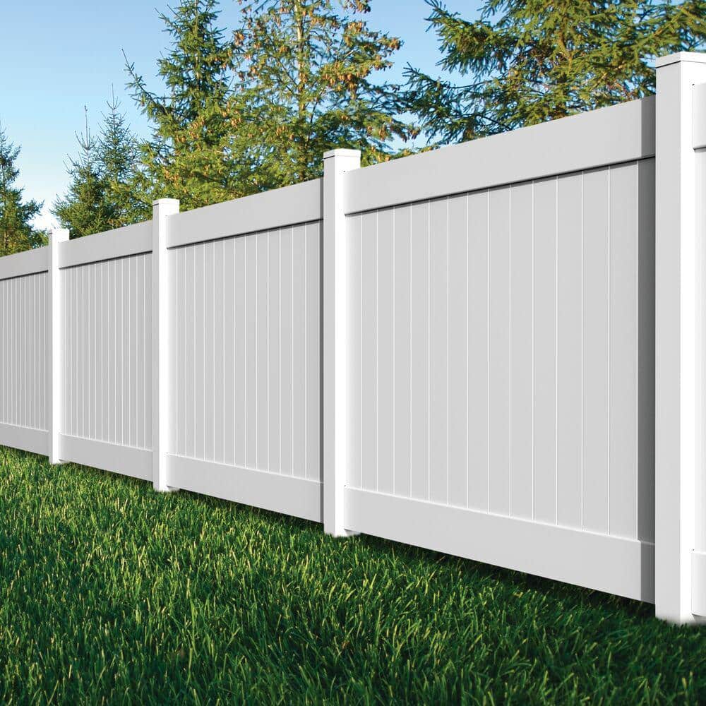 Veranda Linden 5 ft. H x 8 ft. W White Vinyl Unassembled Fence Panel