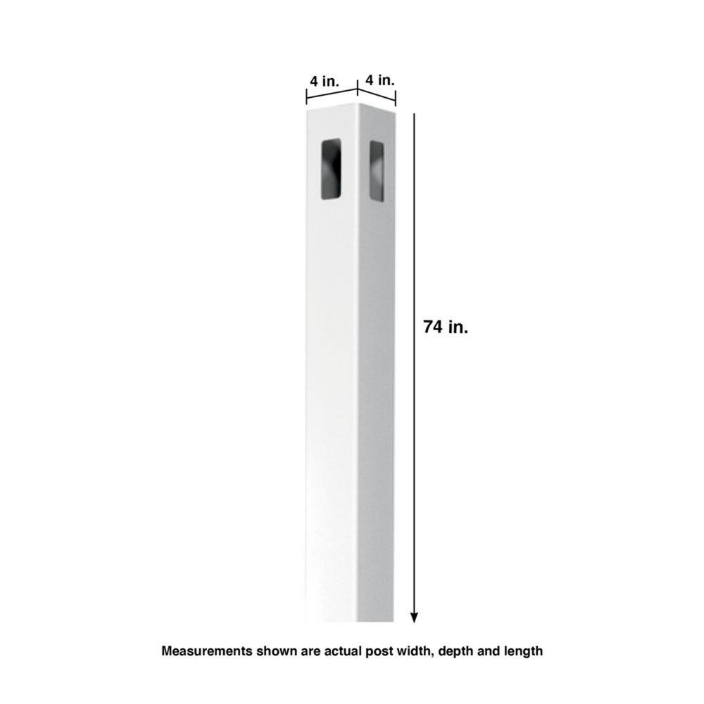 Pro Series 4 in. x 4 in. x 8 ft. White Vinyl Lafayette Spaced Picket Routed Corner Fence Post