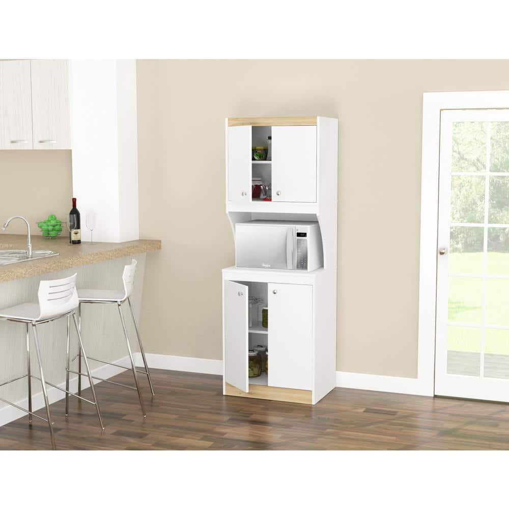 inval america LLC Galley Ready to Assemble 23.6 in. W x 16.9 in. D x 67 in. H Microwave Storage Utility Cabinet in White and Vienes Oak