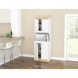 inval america LLC Galley Ready to Assemble 23.6 in. W x 16.9 in. D x 67 in. H Microwave Storage Utility Cabinet in White and Vienes Oak
