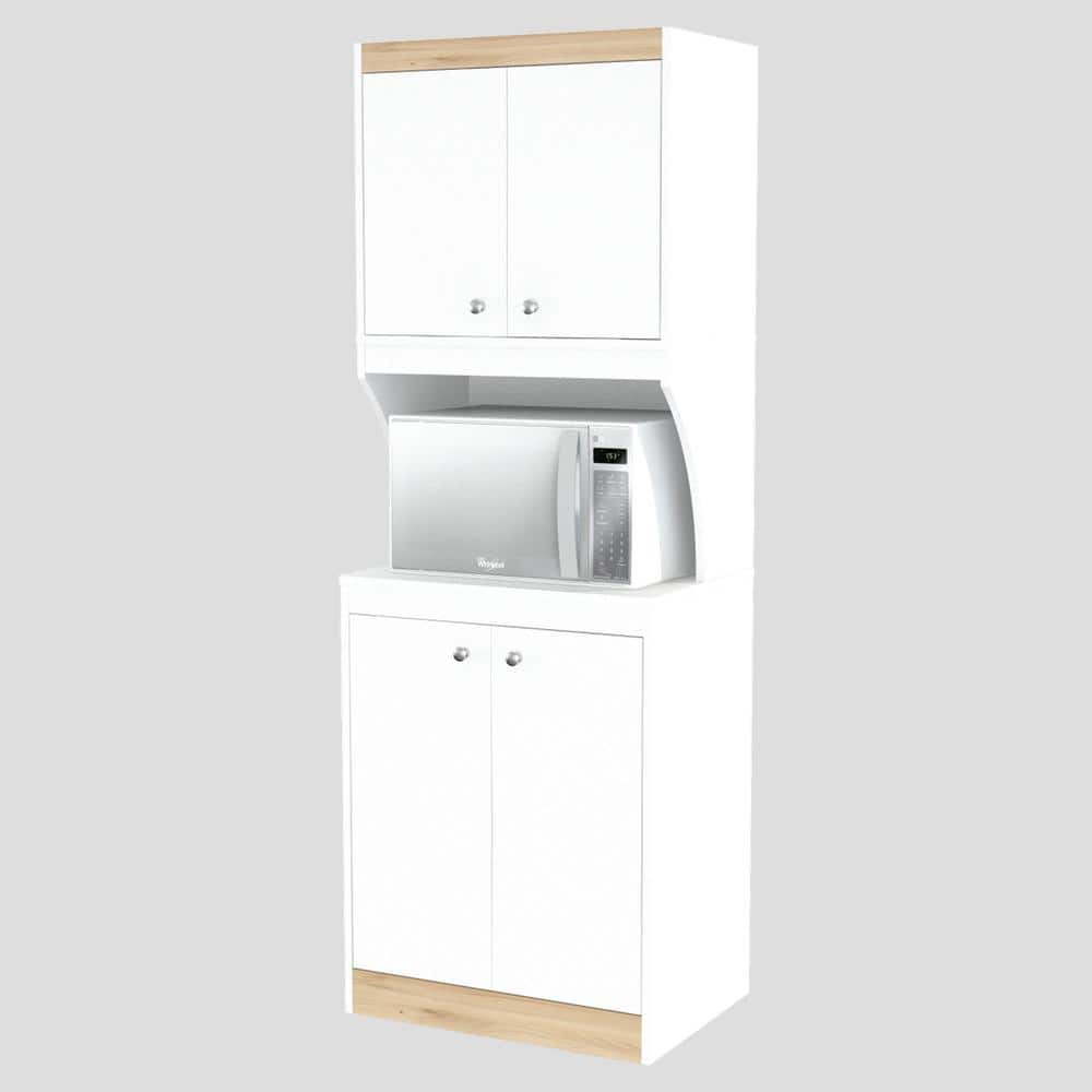 inval america LLC Galley Ready to Assemble 23.6 in. W x 16.9 in. D x 67 in. H Microwave Storage Utility Cabinet in White and Vienes Oak