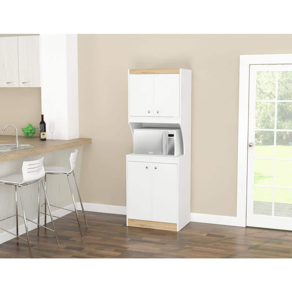 inval america LLC Galley Ready to Assemble 23.6 in. W x 16.9 in. D x 67 in. H Microwave Storage Utility Cabinet in White and Vienes Oak