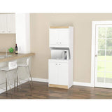 inval america LLC Galley Ready to Assemble 23.6 in. W x 16.9 in. D x 67 in. H Microwave Storage Utility Cabinet in White and Vienes Oak