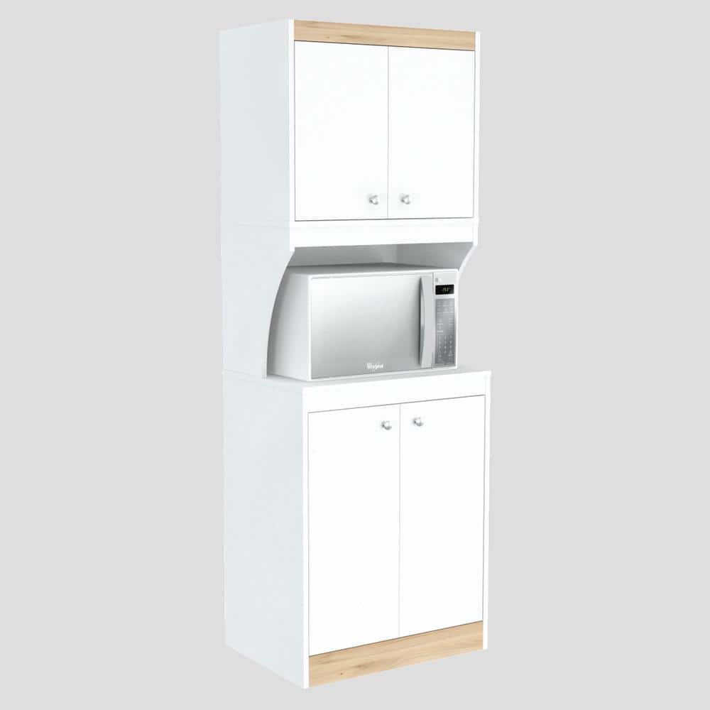 inval america LLC Galley Ready to Assemble 23.6 in. W x 16.9 in. D x 67 in. H Microwave Storage Utility Cabinet in White and Vienes Oak