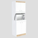 inval america LLC Galley Ready to Assemble 23.6 in. W x 16.9 in. D x 67 in. H Microwave Storage Utility Cabinet in White and Vienes Oak