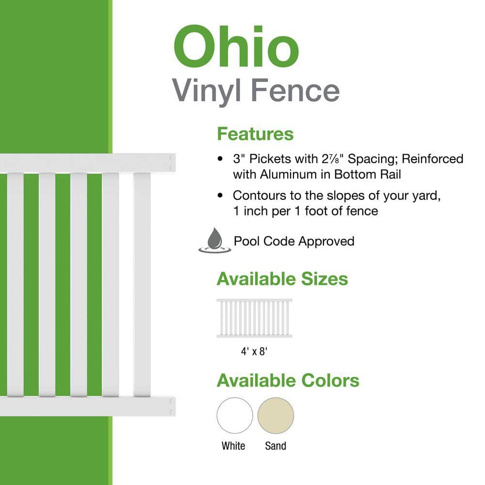 Barrette Outdoor Living Ohio 4 ft. H x 8 ft. W White Vinyl Fence Panel - Easy Assembly