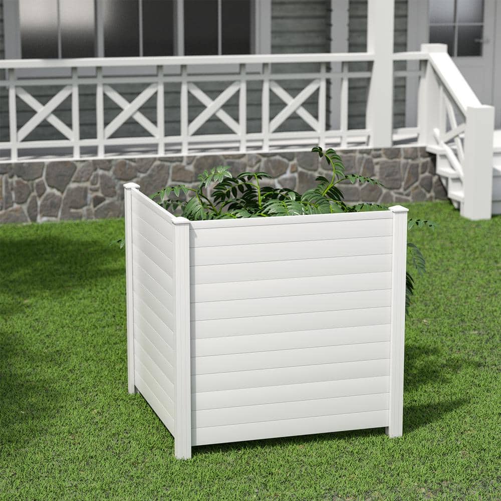 HONEY JOY 4.08 ft. x 4.04 ft. White PVC Outdoor Privacy Fence Panel