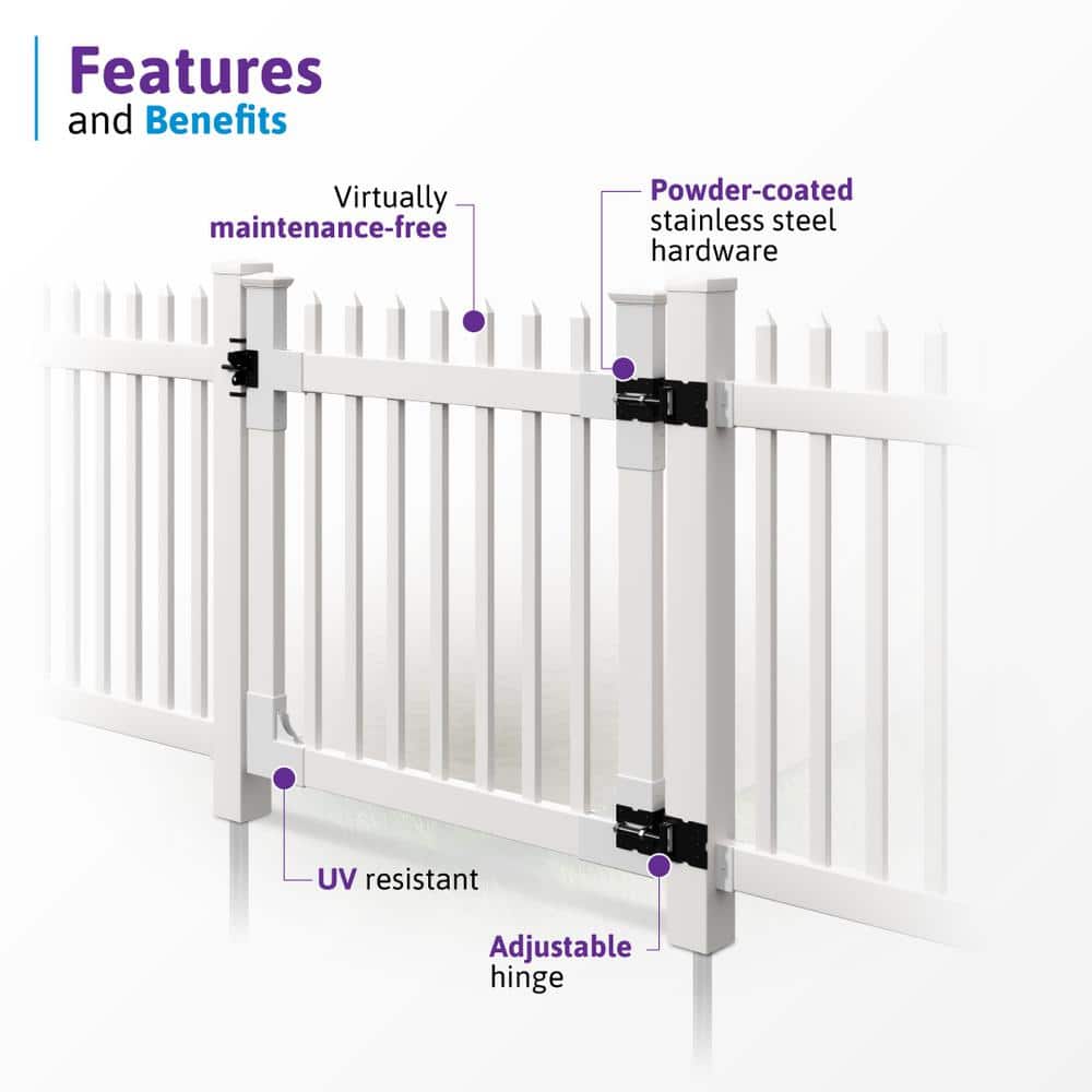 WamBam Fence 4 ft. x 4 ft. Nantucket Vinyl Picket Fence Gate with Stainless Steel Hardware
