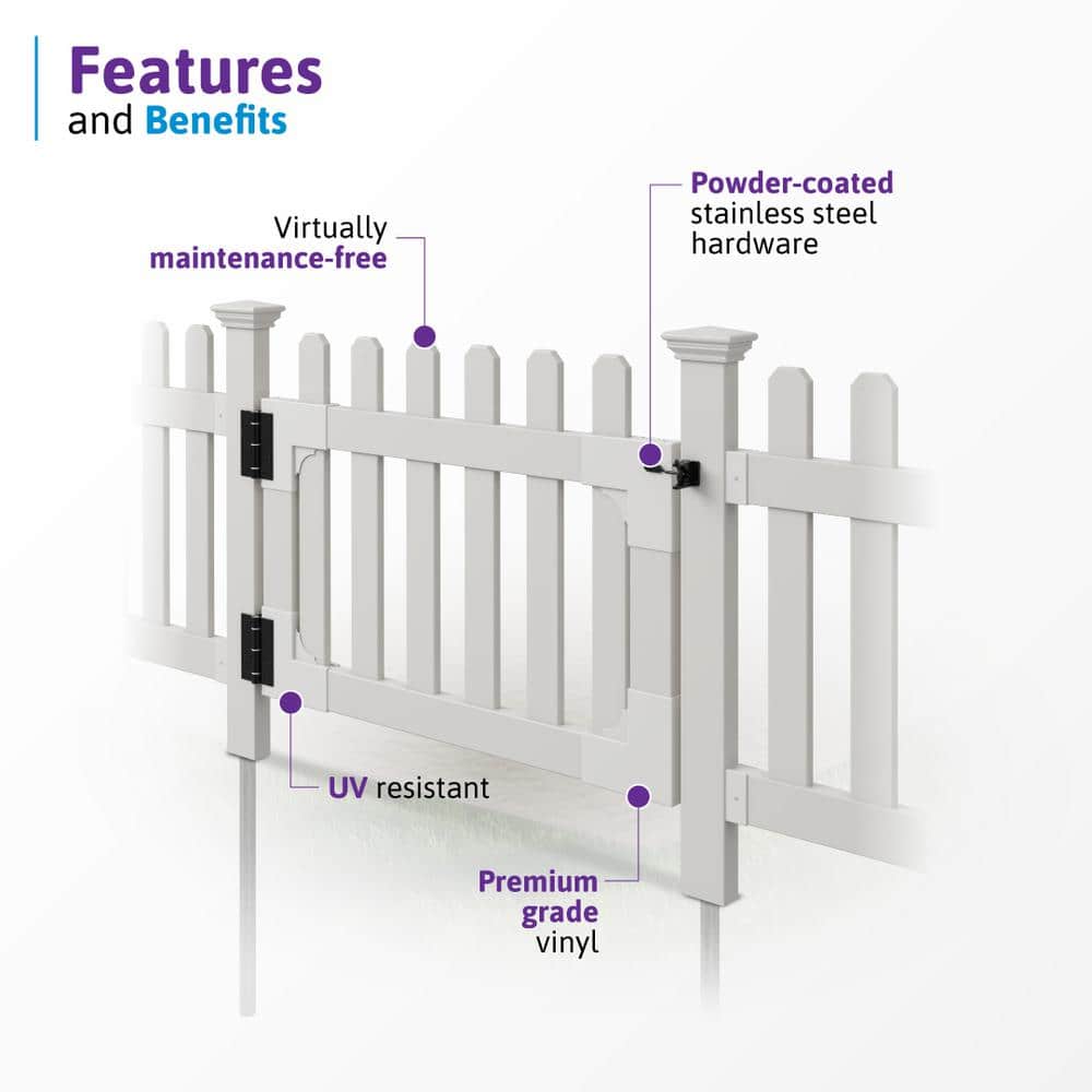 WamBam Fence 3-1/2 ft. x 2-5/8 ft. Newport Vinyl Picket Fence Gate with Stainless Steel Hardware