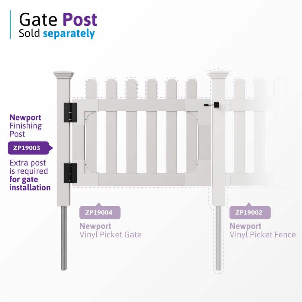 WamBam Fence 3-1/2 ft. x 2-5/8 ft. Newport Vinyl Picket Fence Gate with Stainless Steel Hardware