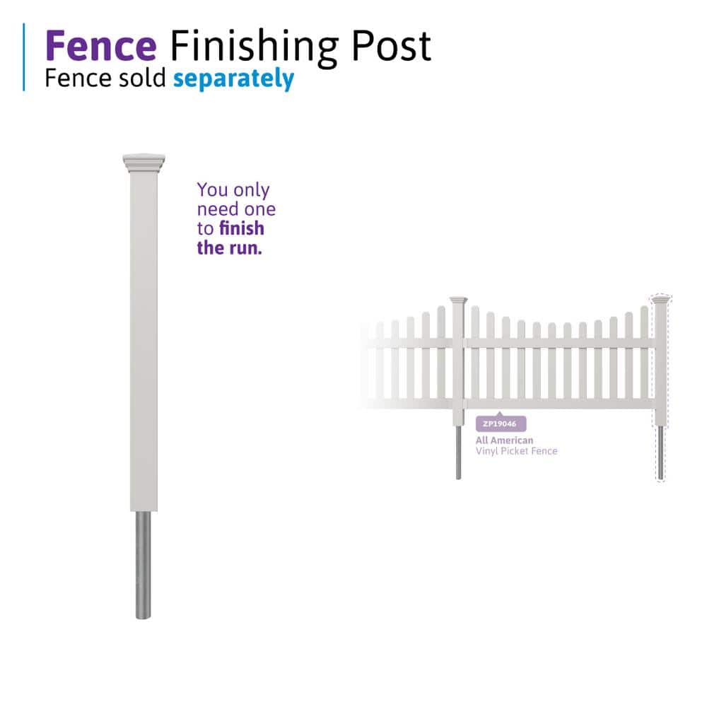 WamBam Fence No-Dig Vinyl All American Finishing Fence Post with Anchor and Cap - Model ZP19046