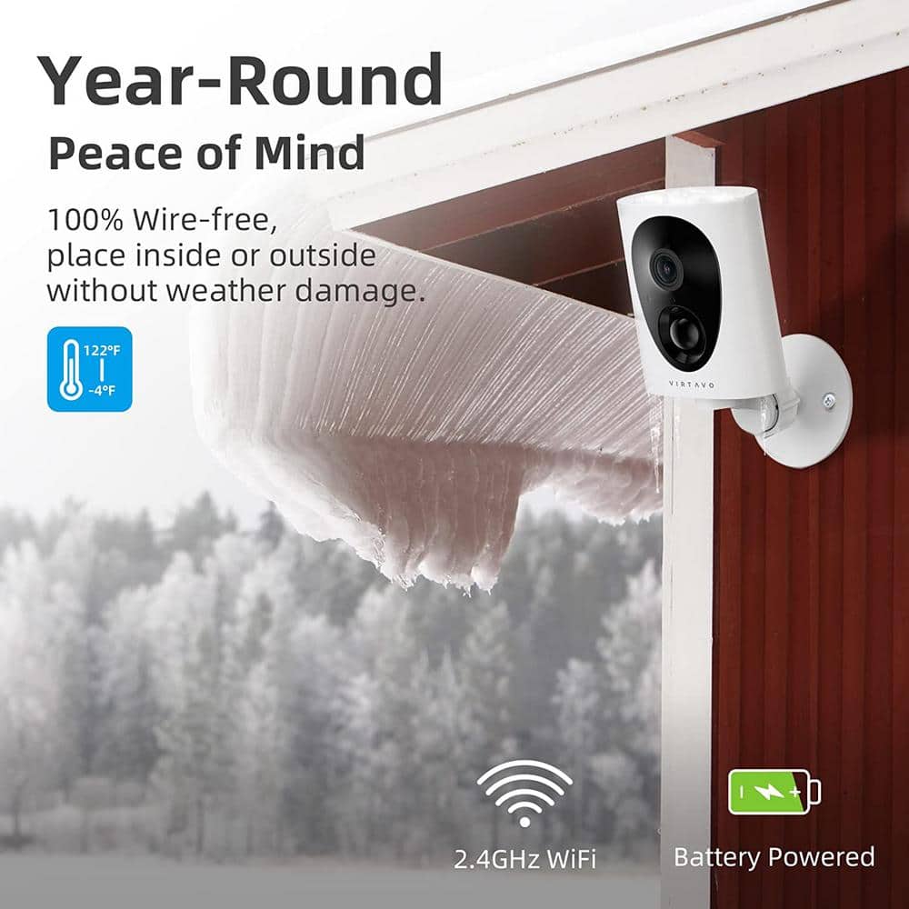 virtavo Pro Wi-Fi 1080p Indoor/Outdoor Wire-free Home Security Camera, Night Vision, Rechargeable, 2-way Audio, Smart Detection