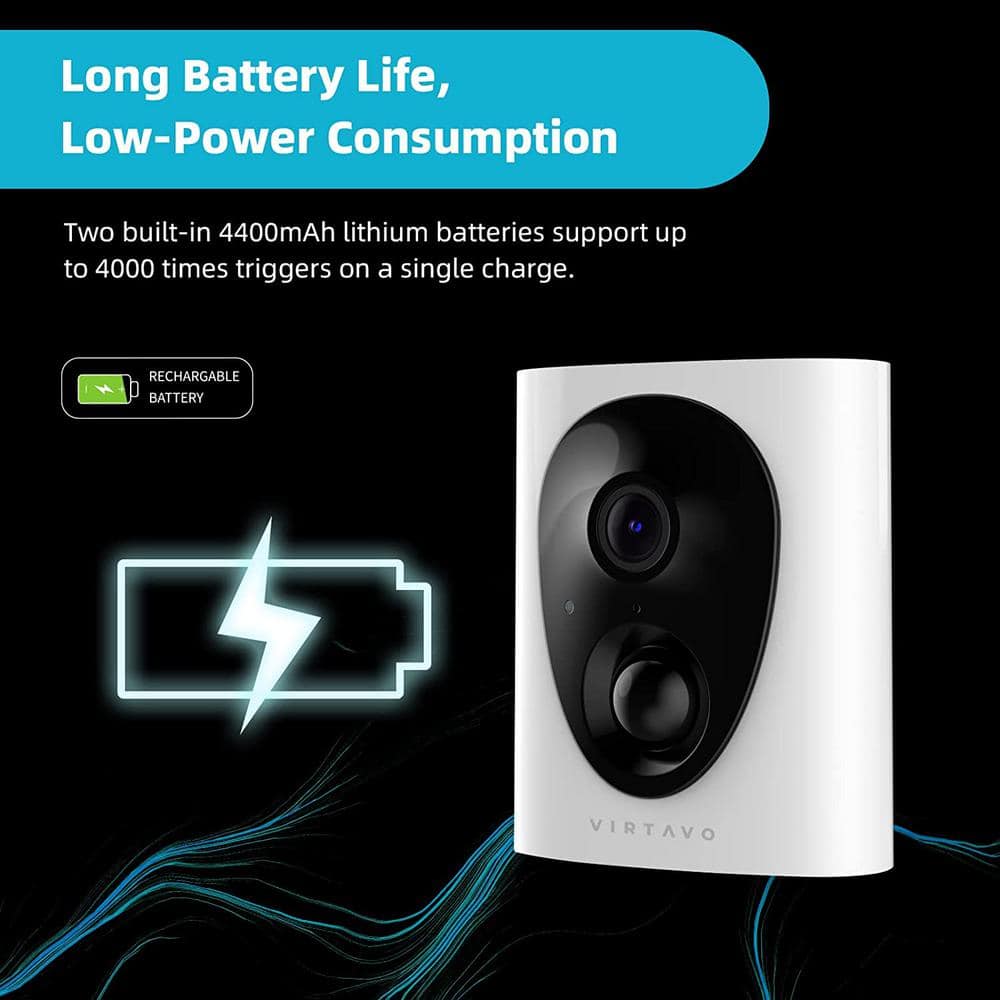 virtavo Pro Wi-Fi 1080p Indoor/Outdoor Wire-free Home Security Camera, Night Vision, Rechargeable, 2-way Audio, Smart Detection