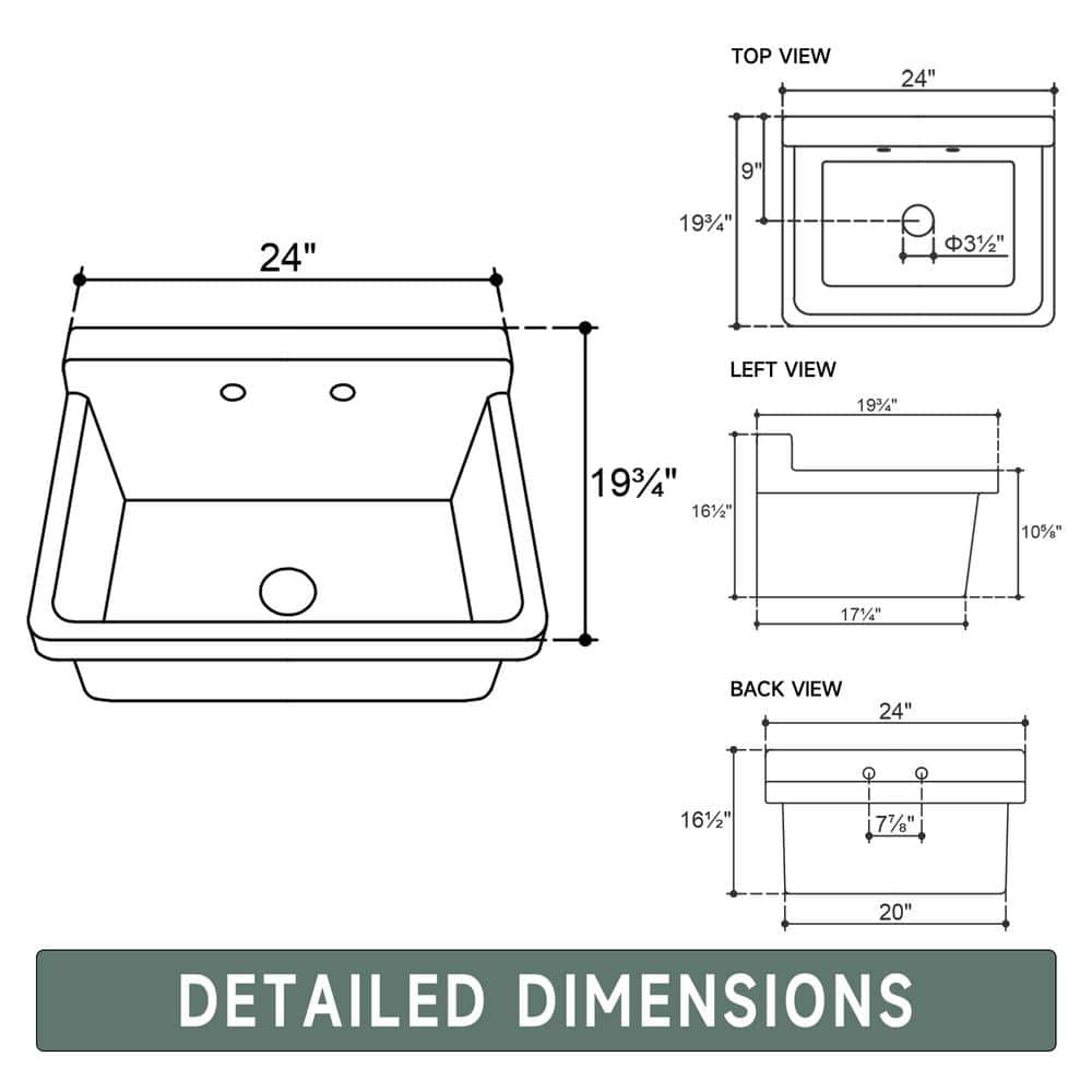 Vomlor 24 in. Wall Mount Fireclay Utility Sink with High Backsplash, White