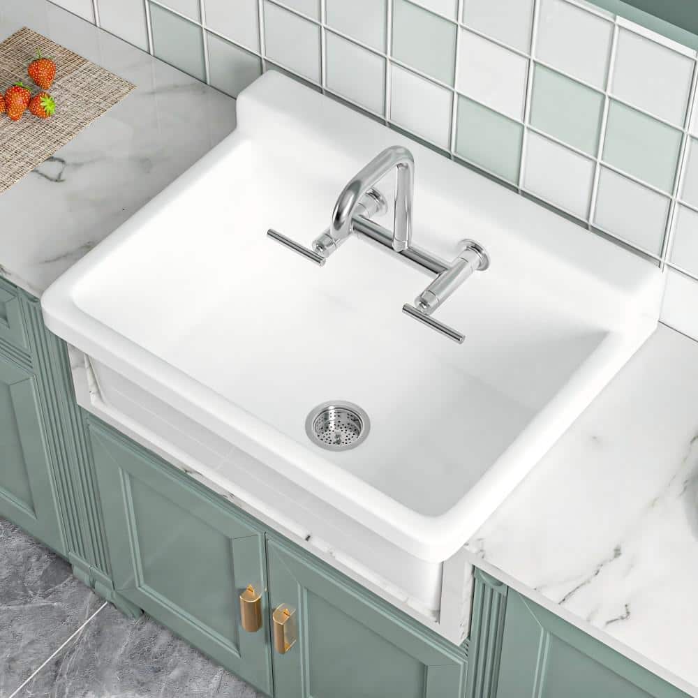 Vomlor 24 in. Wall Mount Fireclay Utility Sink with High Backsplash, White