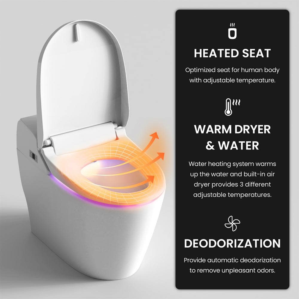 VOVO Stylement Tankless Smart Bidet Toilet in White - UV LED, Auto Flush, Heated Seat