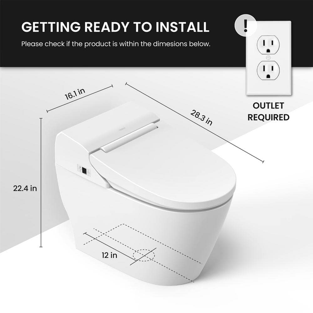 VOVO Stylement Tankless Smart Bidet Toilet in White - UV LED, Auto Flush, Heated Seat