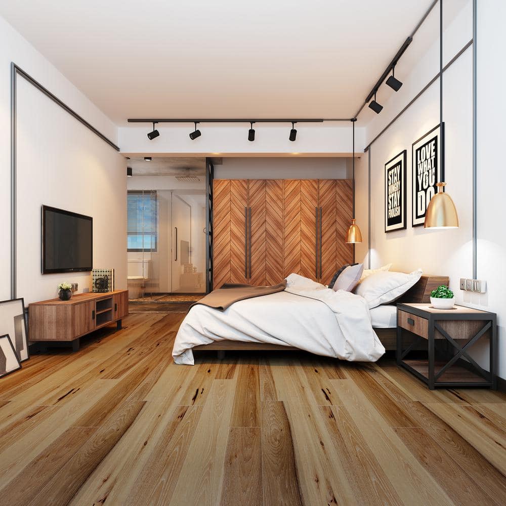 NATU White Washed Hickory 3/8 in. T x 7.5 in. W Click Lock Wire Brushed Engineered Hardwood Flooring (19.4 sq.ft./case)