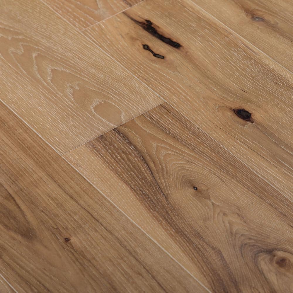 NATU White Washed Hickory 3/8 in. T x 7.5 in. W Click Lock Wire Brushed Engineered Hardwood Flooring (19.4 sq.ft./case)