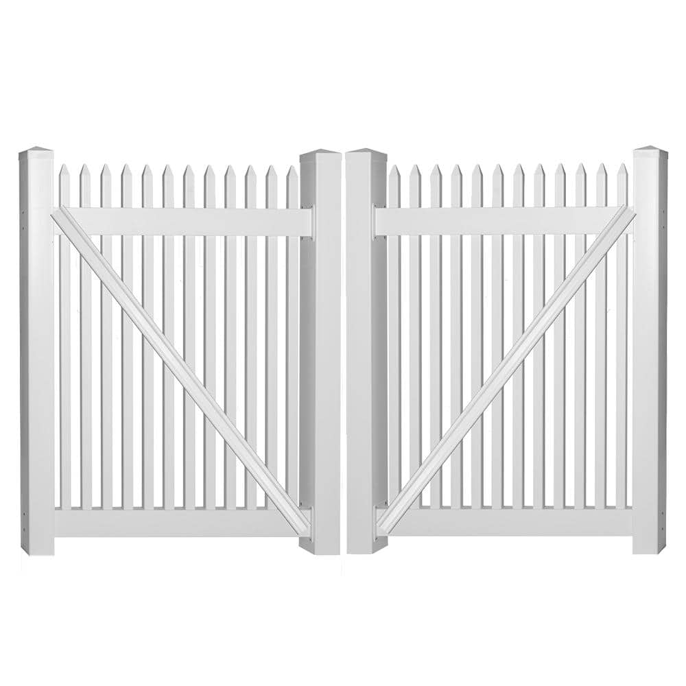 Weatherables Hartford 10 ft. W x 5 ft. H White Vinyl Picket Fence Double Gate Kit Includes Gate Hardware