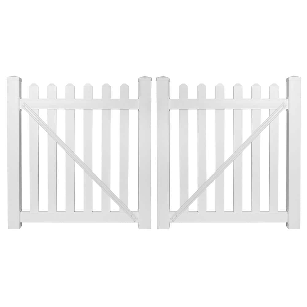 Weatherables Chelsea 8 ft. W x 5 ft. H White Vinyl Picket Fence Double Gate Kit