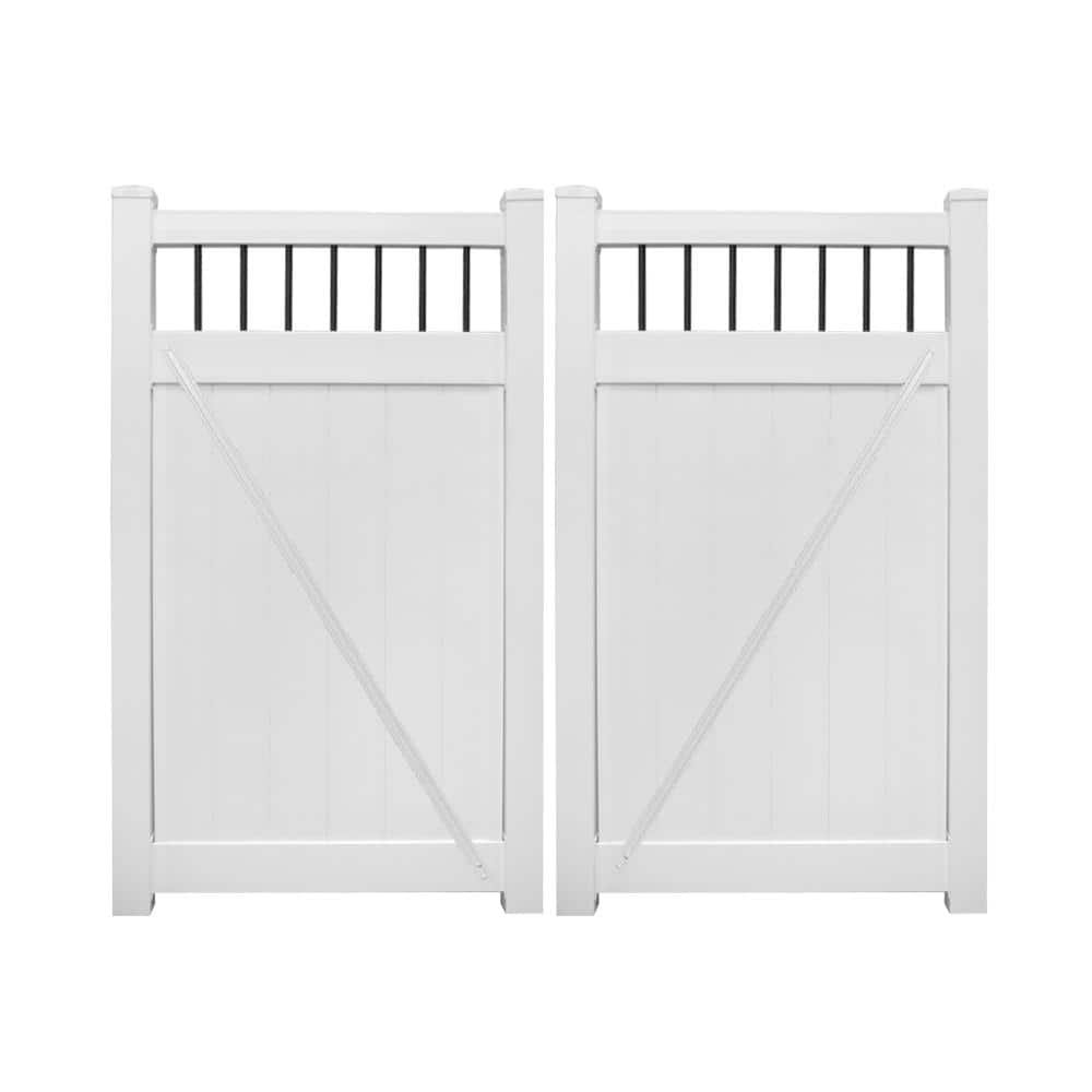 Weatherables Tuscany 10.8 ft. White Vinyl Privacy Double Fence Gate Kit