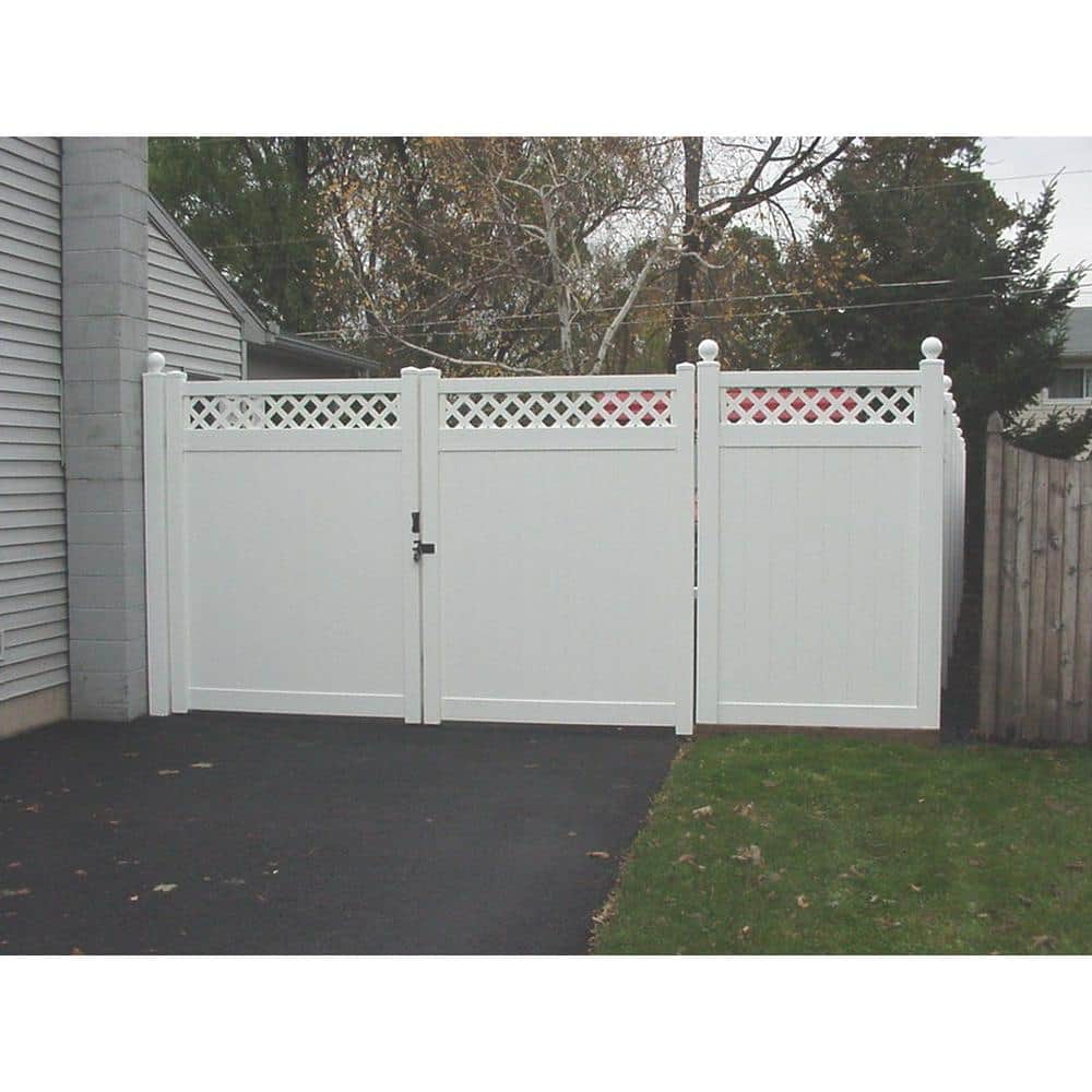 Weatherables Ashton 7.4 ft. W x 5 ft. H White Vinyl Privacy Fence Double Gate Kit