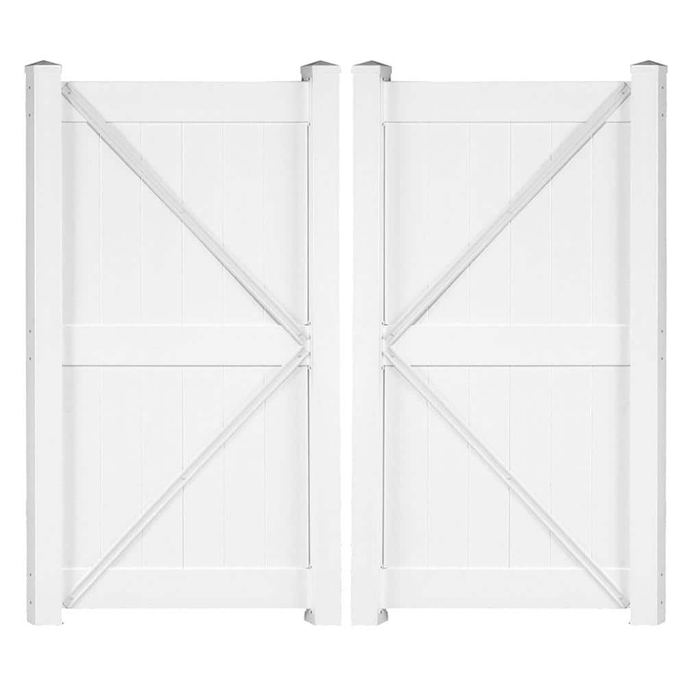 Weatherables Ashton 7.4 ft. W x 8 ft. H White Vinyl Privacy Fence Double Gate Kit