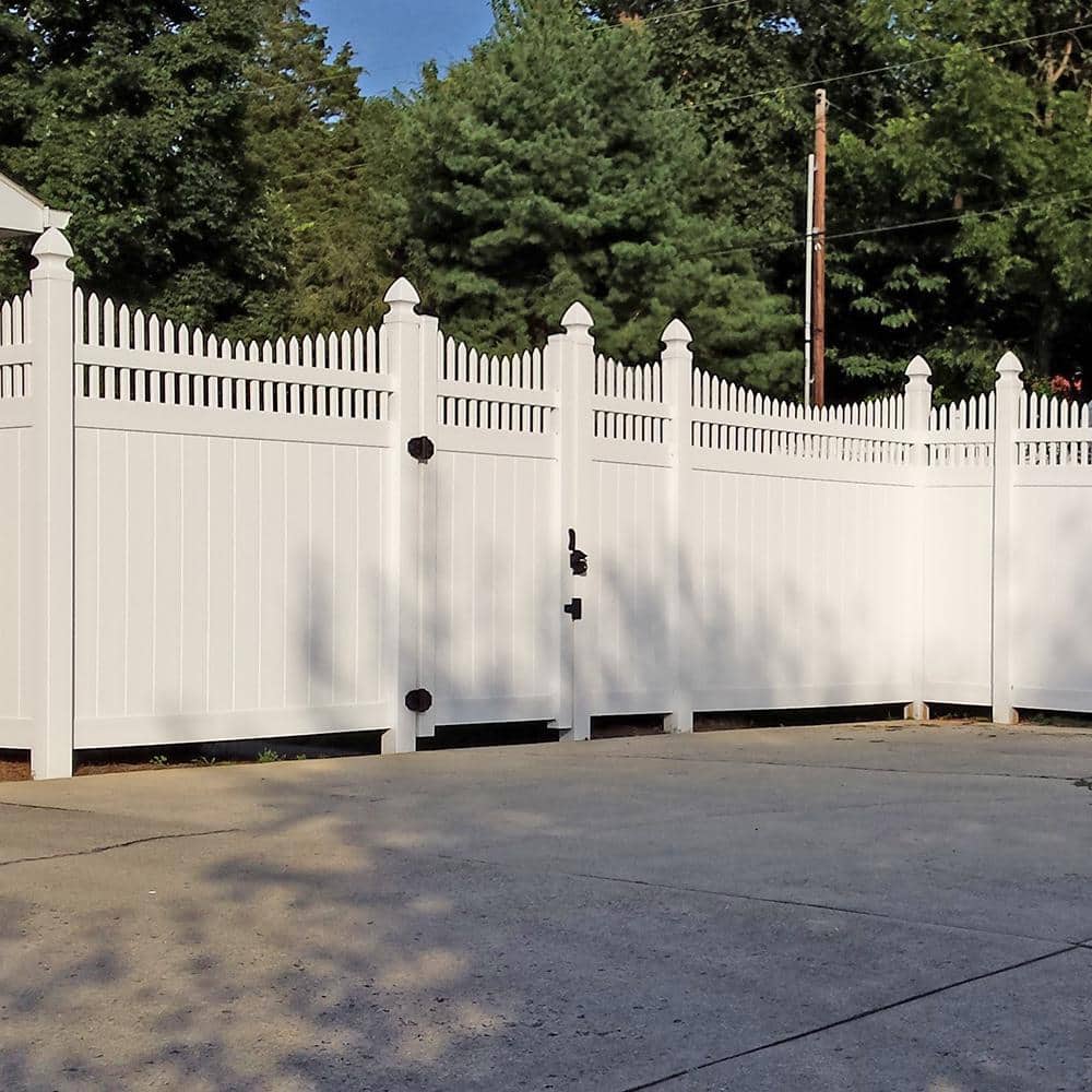 Weatherables Dora 10.8 ft. W x 7 ft. H White Vinyl Privacy Double Fence Gate Kit