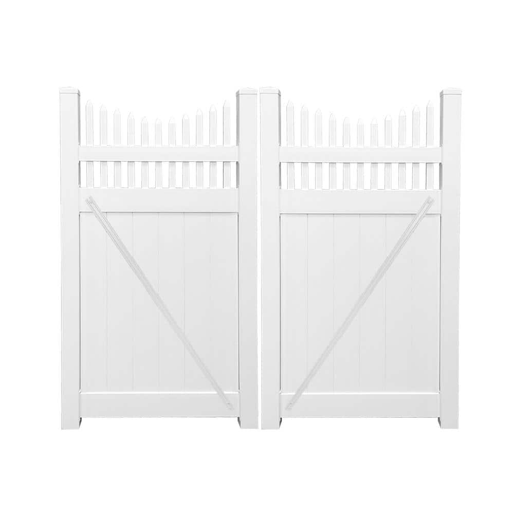 Weatherables Dora 10.8 ft. W x 7 ft. H White Vinyl Privacy Double Fence Gate Kit