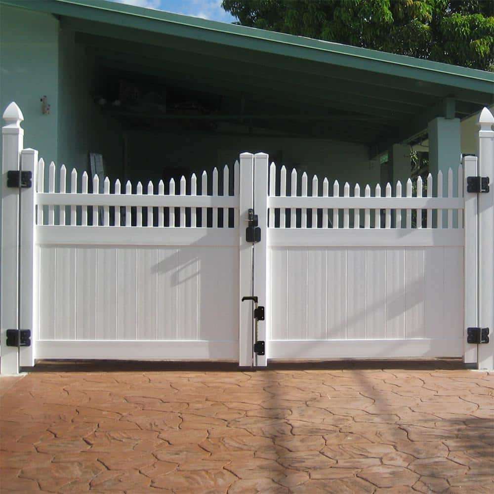 Weatherables Dora 10.8 ft. W x 7 ft. H White Vinyl Privacy Double Fence Gate Kit