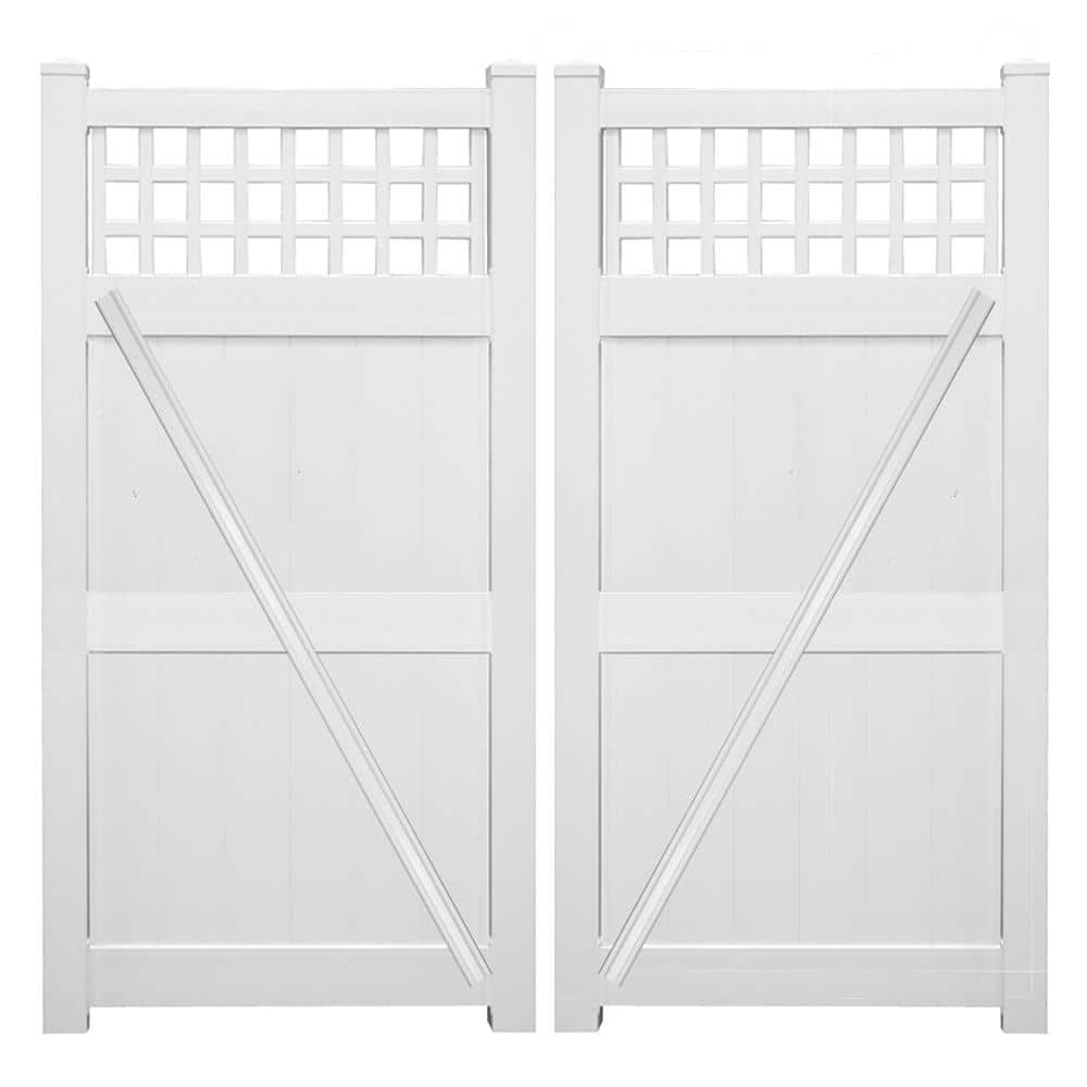 Weatherables Gideon 7 ft. W x 6 ft. H White Vinyl Privacy Double Fence Gate Kit