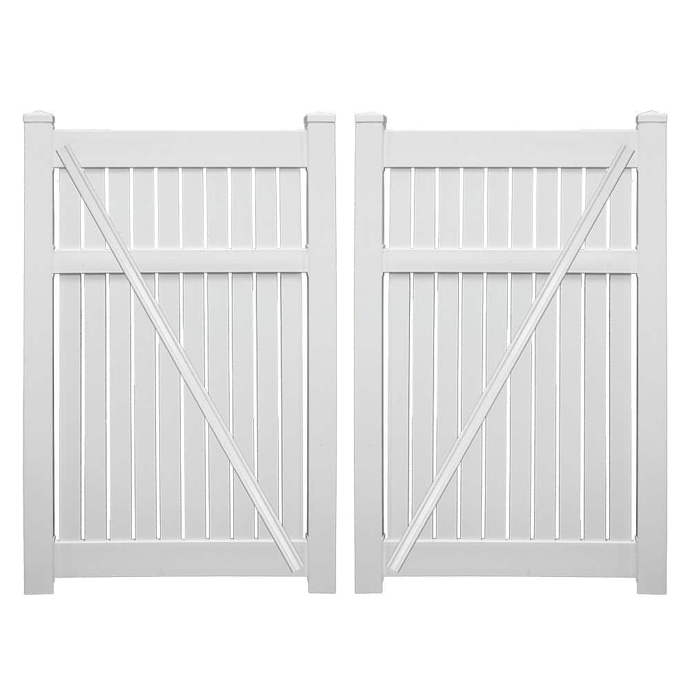 Weatherables Huntington 7.6 ft. x 6 ft. White Vinyl Semi-Privacy Double Fence Gate Kit
