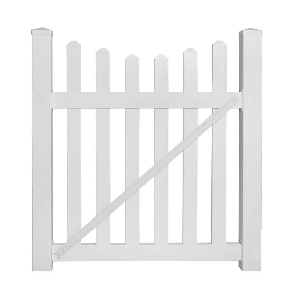 Weatherables Ellington 5 ft. W x 4 ft. H White Vinyl Picket Fence Gate Kit Includes Gate Hardware