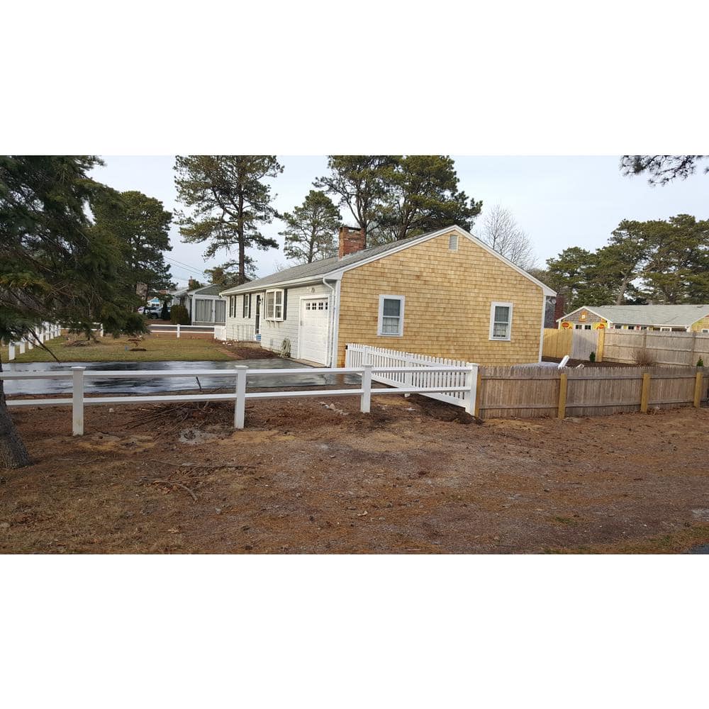 Weatherables 36 in. H x 80 ft. L 2-Rail White Vinyl Diamond Rail Fence Project Pack