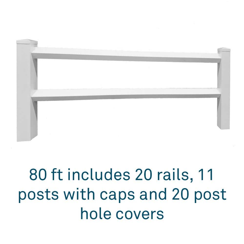 Weatherables 36 in. H x 80 ft. L 2-Rail White Vinyl Diamond Rail Fence Project Pack