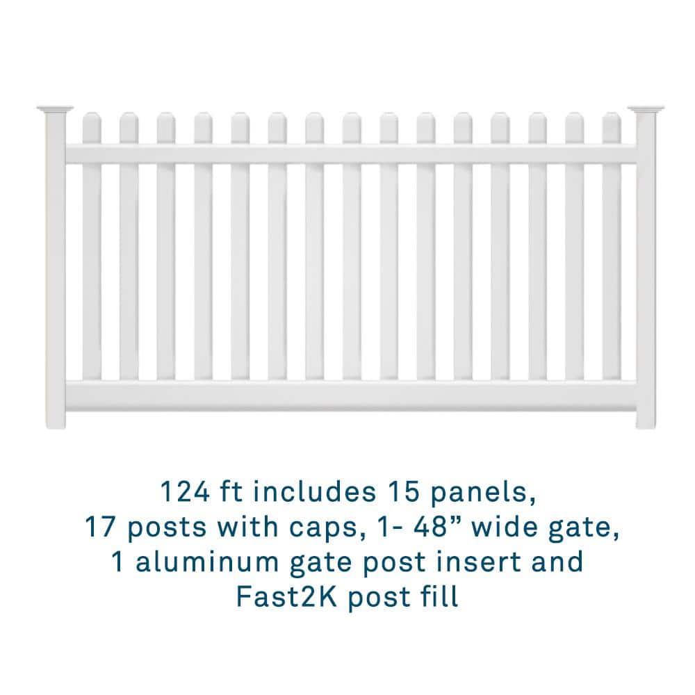 Weatherables Plymouth White Vinyl Picket Fence Project Pack - 4 ft. H x 124 ft. L