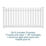 Weatherables Plymouth White Vinyl Picket Fence Project Pack - 4 ft. H x 124 ft. L