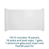 Weatherables 48 in. H x 132 ft. L Pembroke White Vinyl Flat Top Complete Privacy Fence Project Pack