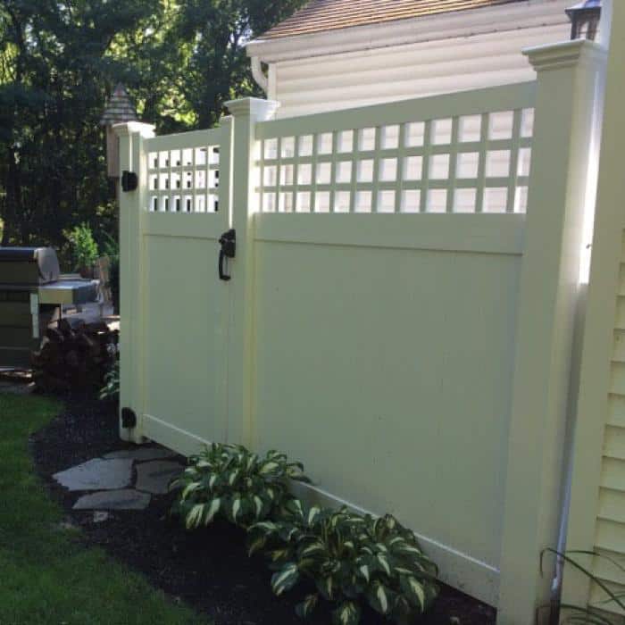 Weatherables Gideon 7 ft. H x 8 ft. W White Vinyl Square Lattice Top Privacy Fence Panel Kit