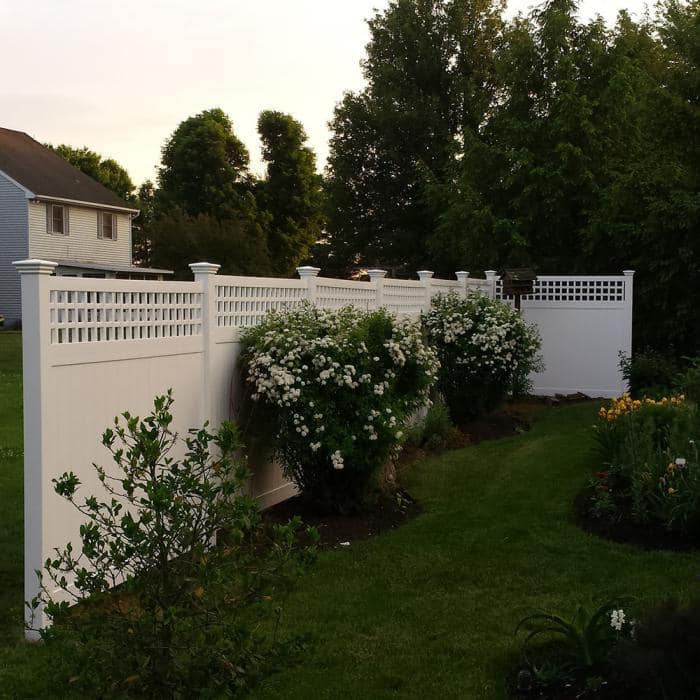Weatherables Gideon 7 ft. H x 8 ft. W White Vinyl Square Lattice Top Privacy Fence Panel Kit