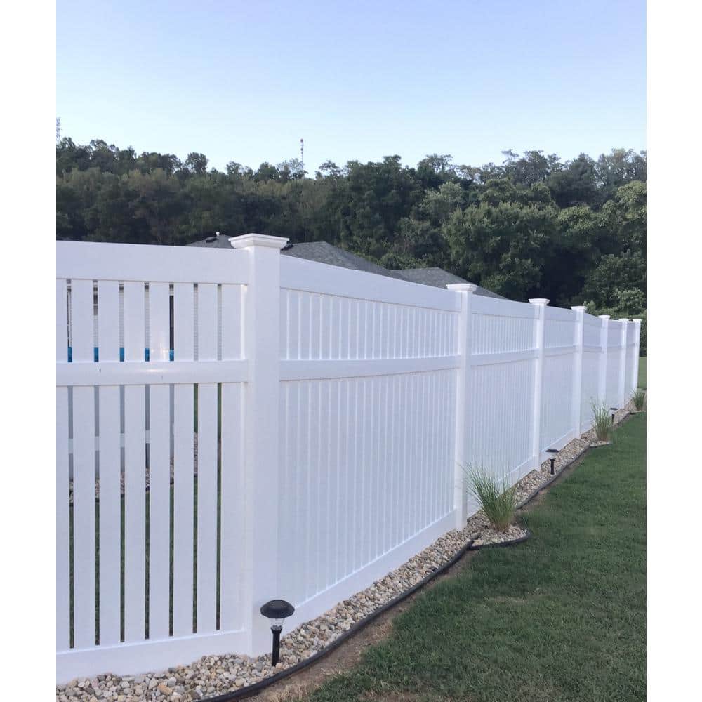 Weatherables 72 in. H x 132 ft. L Huntington White Vinyl Flat Top Complete Semi-Privacy Fence Project Pack