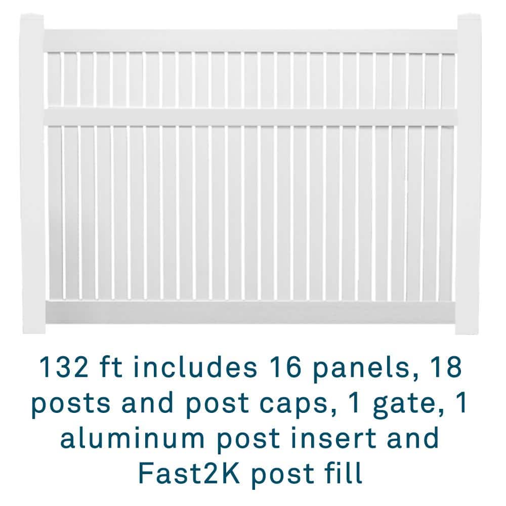 Weatherables 72 in. H x 132 ft. L Huntington White Vinyl Flat Top Complete Semi-Privacy Fence Project Pack