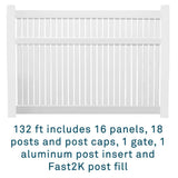 Weatherables 72 in. H x 132 ft. L Huntington White Vinyl Flat Top Complete Semi-Privacy Fence Project Pack