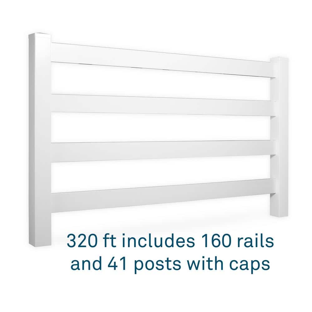 Weatherables 60 in. H x 320 ft. L 4-Rail White Vinyl Complete Ranch Rail Fence Project Pack