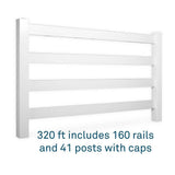 Weatherables 60 in. H x 320 ft. L 4-Rail White Vinyl Complete Ranch Rail Fence Project Pack