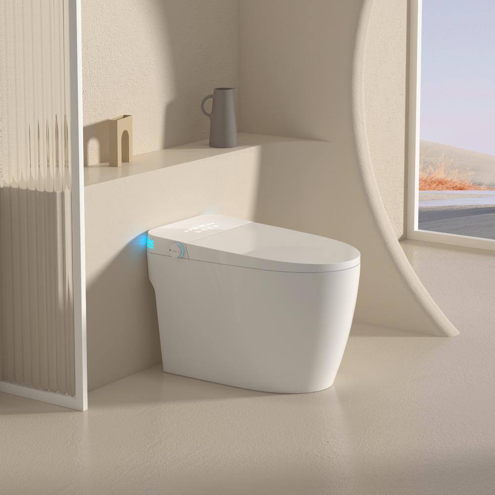 WELLFOR Elongated Smart Bidet Toilet with Voice Control and Bubble Shield, 1.28 GPF, White